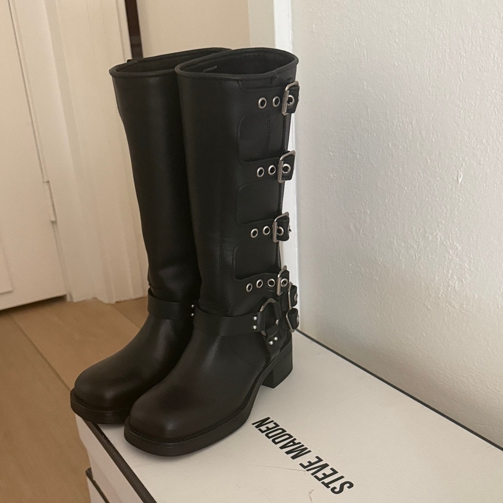 Steve Madden Black Multi-Buckle Combat Boots
